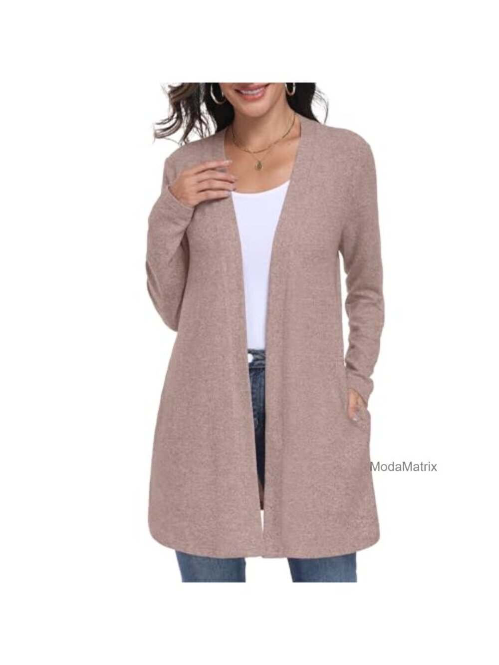 Women's Lightweight Open Front Knit Cardigan Long Sleeve Sweater with Pockets